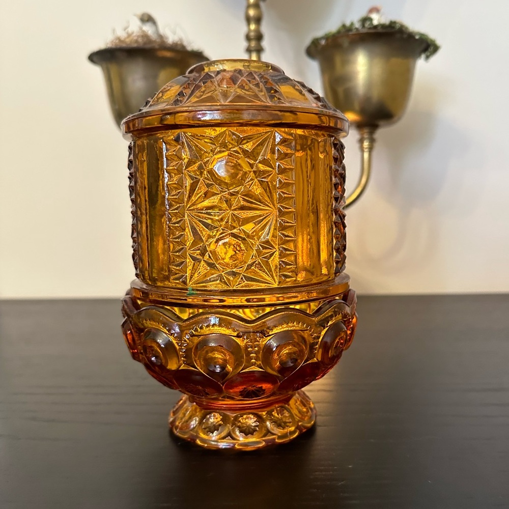 L.E. Smith and Indiana MISMATCHING Amber Moon and Stars Fairy Lamp Vintage